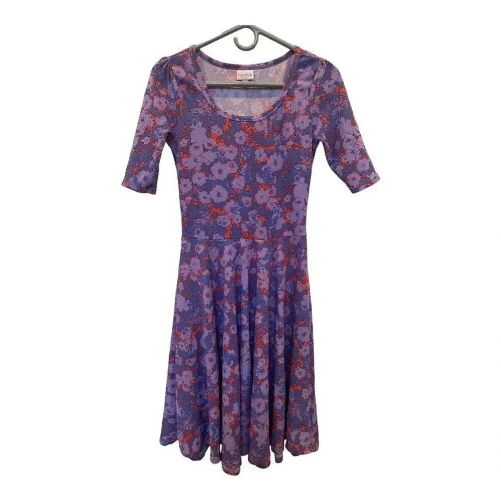 LuLaRoe Nicole Purple Red Multicolor Floral Dress Size S